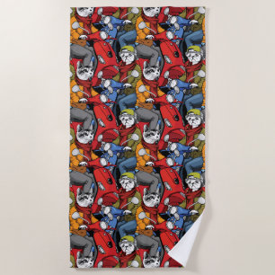 Serviette De Plage Motif de scooter de chats et de chiens