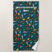 Serviette De Plage motif de silhouette de sept espèces de dinosaures (Devant)