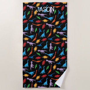 Serviette De Plage motif de silhouette de sept espèces de dinosaures