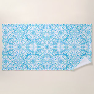 Serviette De Plage Motif de symétrie géométrique bleu clair