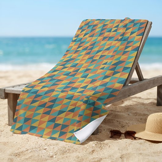 Serviette De Plage Motif de triangle abstrait moderne Navy et jaune