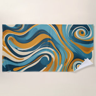 Serviette De Plage Motif de trippage bleu à billes en acier liquide O