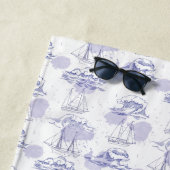 Serviette De Plage Motif de vagues et de bateaux d'aquarelle (En situation)