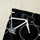 SERVIETTE DE PLAGE MOTIF DE VÉLO DE COURSE ROUTIÈRE NOIR ET BLANC (En situation)