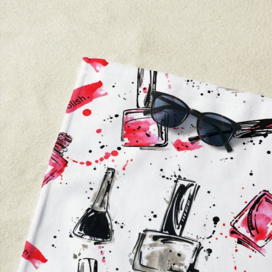 Serviette De Plage Motif de vernis à ongles d'aquarelle (En situation)