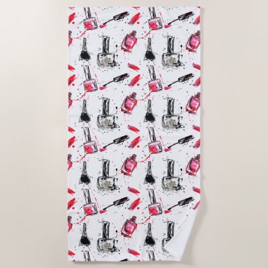 Serviette De Plage Motif de vernis à ongles d'aquarelle (Devant)