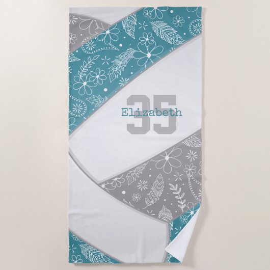 Serviette De Plage motif de volley-ball gris turquoise (Devant)