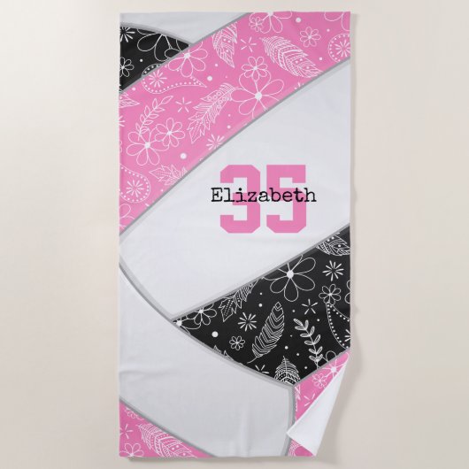 Serviette De Plage motif de volley-ball noir rose (Devant)