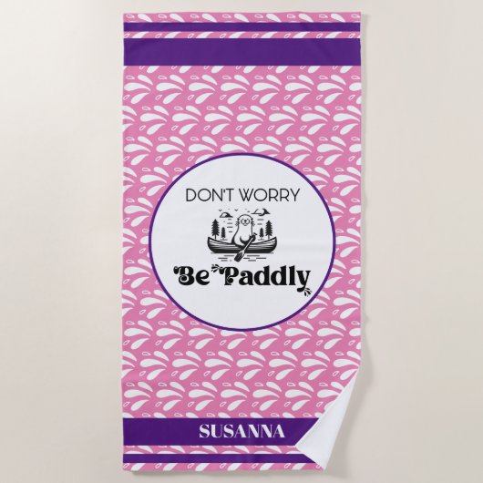Serviette De Plage Motif d'eau rose rayures Rétro Canot Nom (Devant)