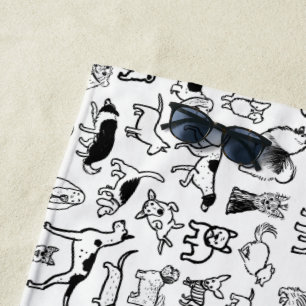 Serviette De Plage Motif des chiens noirs et blancs Cute Canine Love