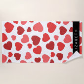 Serviette De Plage Motif Des Coeurs, Coeurs Rouges, Votre Nom (Devant)