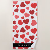 Serviette De Plage Motif Des Coeurs, Coeurs Rouges, Votre Nom (Devant)