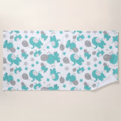 Serviette De Plage Motif Des Eléphants Bleus, Eléphants Mignons, Étoi (Devant)
