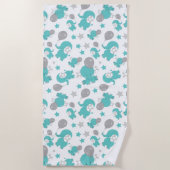 Serviette De Plage Motif Des Eléphants Bleus, Eléphants Mignons, Étoi (Devant)