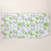 Serviette De Plage Motif Des Eléphants, Eléphants Mignons - Grey Vert (Devant)