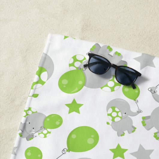Serviette De Plage Motif Des Eléphants, Eléphants Mignons - Grey Vert (En situation)