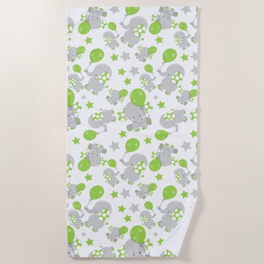 Serviette De Plage Motif Des Eléphants, Eléphants Mignons - Grey Vert (Devant)