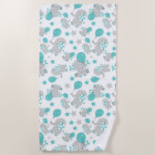 Serviette De Plage Motif Des Eléphants, Eléphants Mignons - Gris Bleu (Devant)