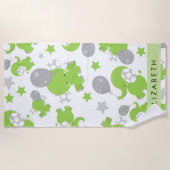 Serviette De Plage Motif Des Eléphants Verts, Étoiles, Votre Nom (Devant)