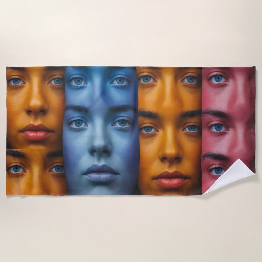 Serviette De Plage Motif des faces colorées (Devant)