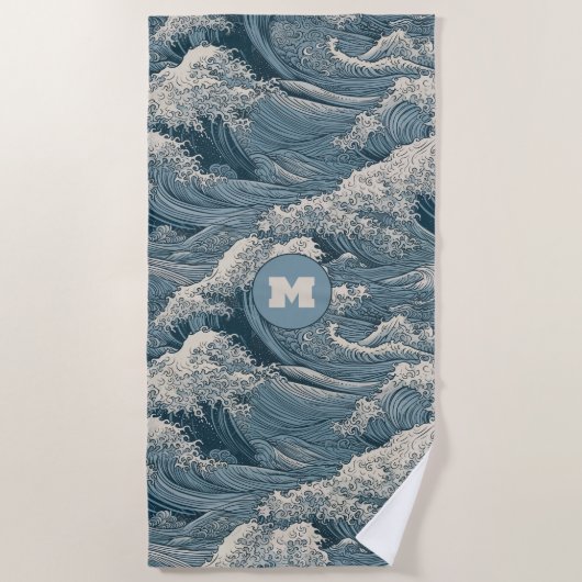 Serviette De Plage Motif des ondulations monographiques personnalisée (Devant)