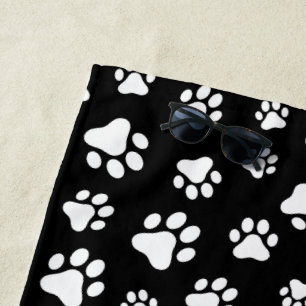 Serviette De Plage Motif des pattes, Empreintes de pattes, noir et bl