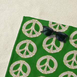 Serviette De Plage Motif des signes de paix celtique or et blanc