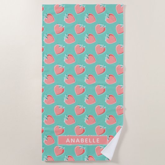 Serviette De Plage Motif d'été mignon aux fraises roses (Devant)