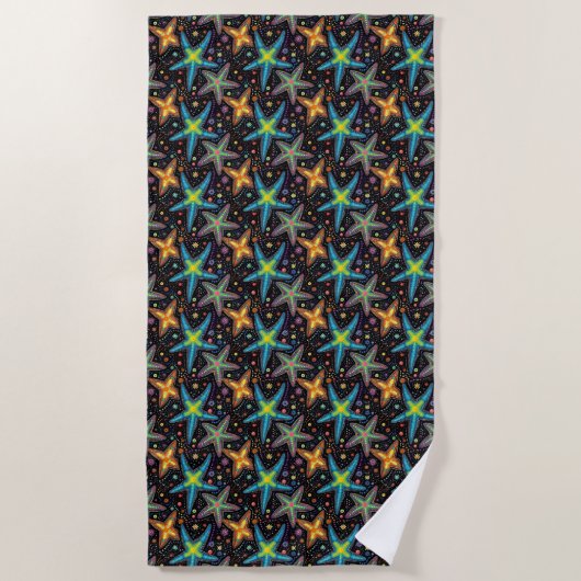 Serviette De Plage Motif d'étoiles de mer noir et moderne (Devant)