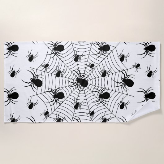Serviette De Plage Motif d'Halloween Black White araignées (Devant)