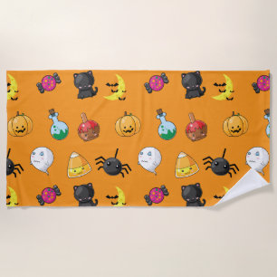Serviette De Plage Motif d'Halloween mignon avec arrière - plan orang