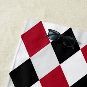 Serviette De Plage Motif diamant arlequin noir et rouge