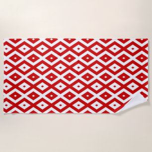 Serviette De Plage Motif diamant rouge et blanc