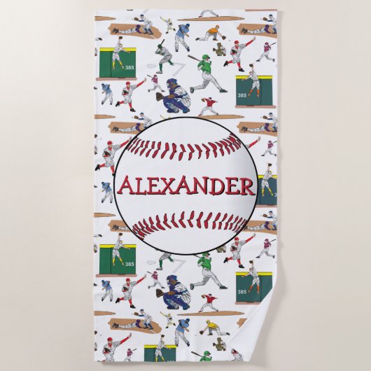 Serviette De Plage Motif d'illustrations des joueurs de baseball pers (Devant)