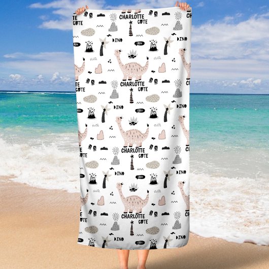Serviette De Plage Motif Dinosaur avec nom personnalisé