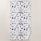 Serviette De Plage Motif Dinosaur avec nom personnalisé (Devant)