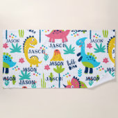 Serviette De Plage Motif Dinosaur lumineux avec nom personnalisé (Devant)