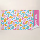 Serviette De Plage Motif Dinosaur rose et Turquoise (Devant)