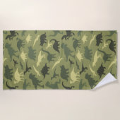Serviette De Plage Motif Dinosaure, Silhouette Dinosaure, Dino Vert (Devant)