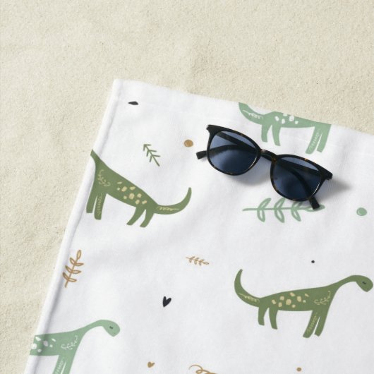 Serviette De Plage Motif Dinosaure Vert (En situation)