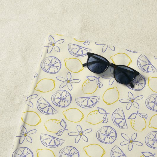 Serviette de plage Motif Doodle Citron (En situation)