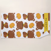 Serviette De Plage Motif D'Ours, Mignons Ours, Citrouille, Votre Nom (Devant)