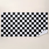 Serviette De Plage Motif du drapeau cool noir et blanc À damiers (Devant)