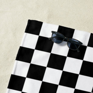 Serviette De Plage Motif du drapeau cool noir et blanc À damiers