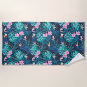 Serviette De Plage Motif du Jardin des Fleurs Tropicales Bleues (Devant)