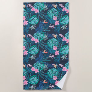Serviette De Plage Motif du Jardin des Fleurs Tropicales Bleues