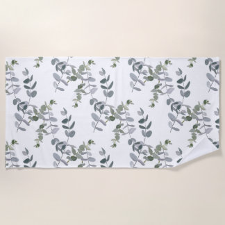 Serviette De Plage Motif élégant de feuilles d'eucalyptus vert sauge