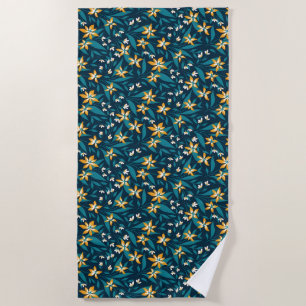 Serviette De Plage Motif élégant de fleurs jaunes sur feuilles vert f