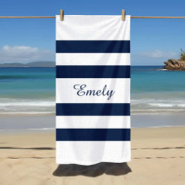 Serviette De Plage Motif élégant moderne de rayures bleues et blanche