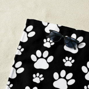 Serviette De Plage Motif, Empreintes de pattes, pattes de chien, noir